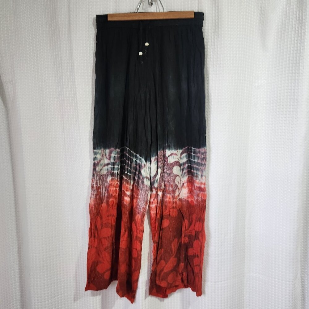 Papa Vancouver Crinkle Rayon Wide Leg Pants Boho Black Red White Made in India